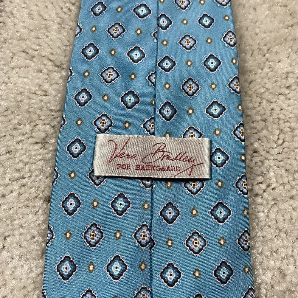 Y2K Vera Bradley for Baekgaard Tie Mens Blue Silk Handmade Geometric Menswear